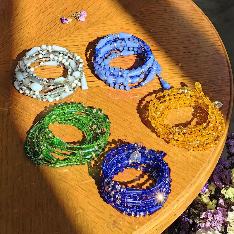 European and American cross-border hot selling adjustable heavy industry glass bead spring bracelet vintage gold handmade crystal beaded bracelet