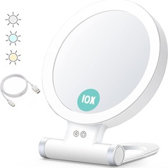 New USB Charging Dual-Sided Magnifying Vanity Mirror with LED Light Portable Foldable 10X Magnifier Light Mirror