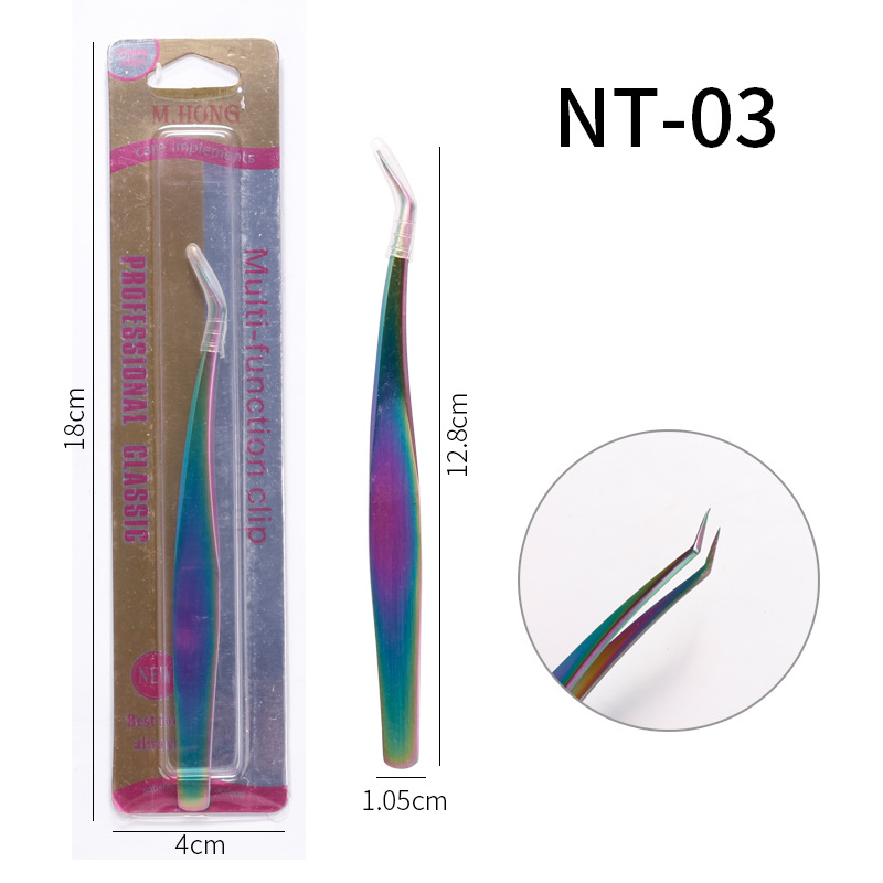 Venta caliente transfronteriza de acero inoxidable colorido pestañas postizas color titanio injertado pestañas pinzas de manicura puntiagudas de precisión