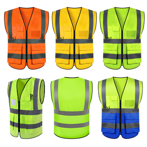 Multi-pocket reflective vest, safety waistcoat for sanitation and road maintenance workers, fluorescent clothing with printed LOGO, reflective vest