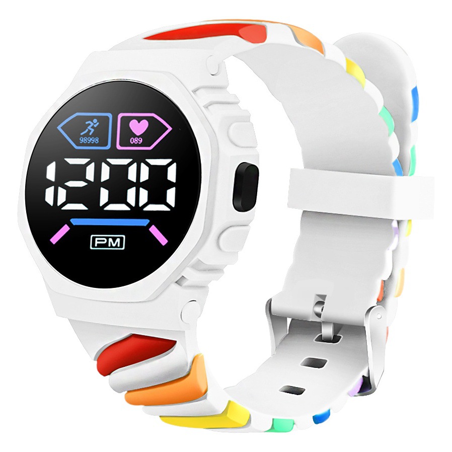 Venta directa de fábrica, cinturón de arcoíris, reloj digital LED, pantalla digital a color, reloj digital de moda para deportes al aire libre, reloj para estudiantes