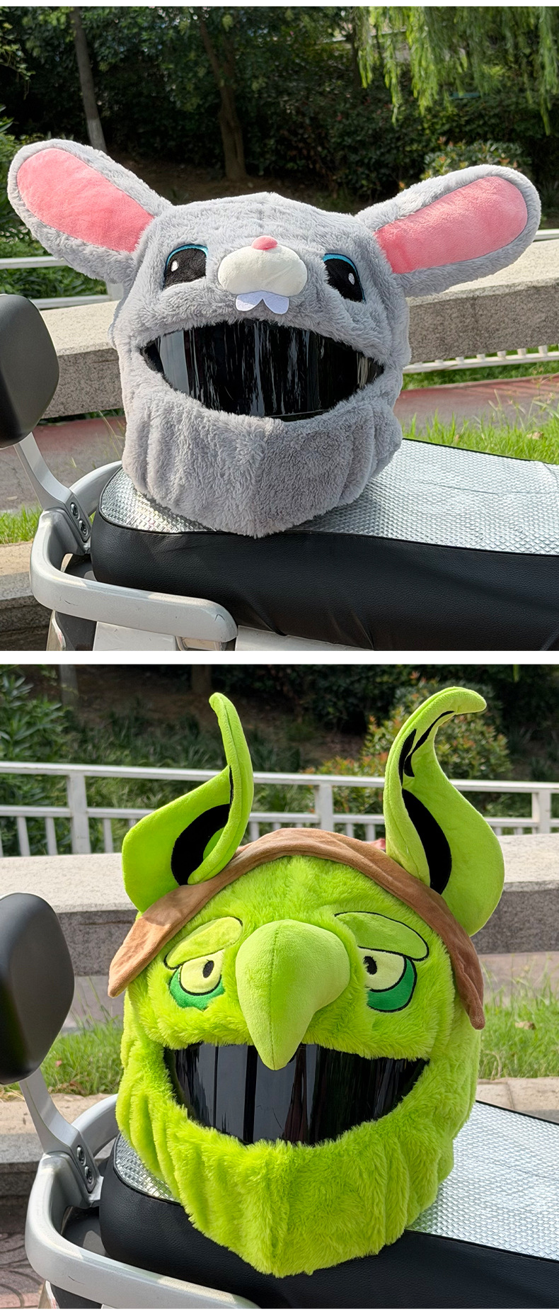 Cross-border motorcycle cartoon plush helmet cover, funny and cute mask for riding, full-face helmet plush protective cover