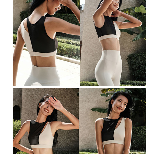 Yoga vest for women, breathable mesh, contrasting color stitching, high-elastic running training top, high-intensity sports bra bra