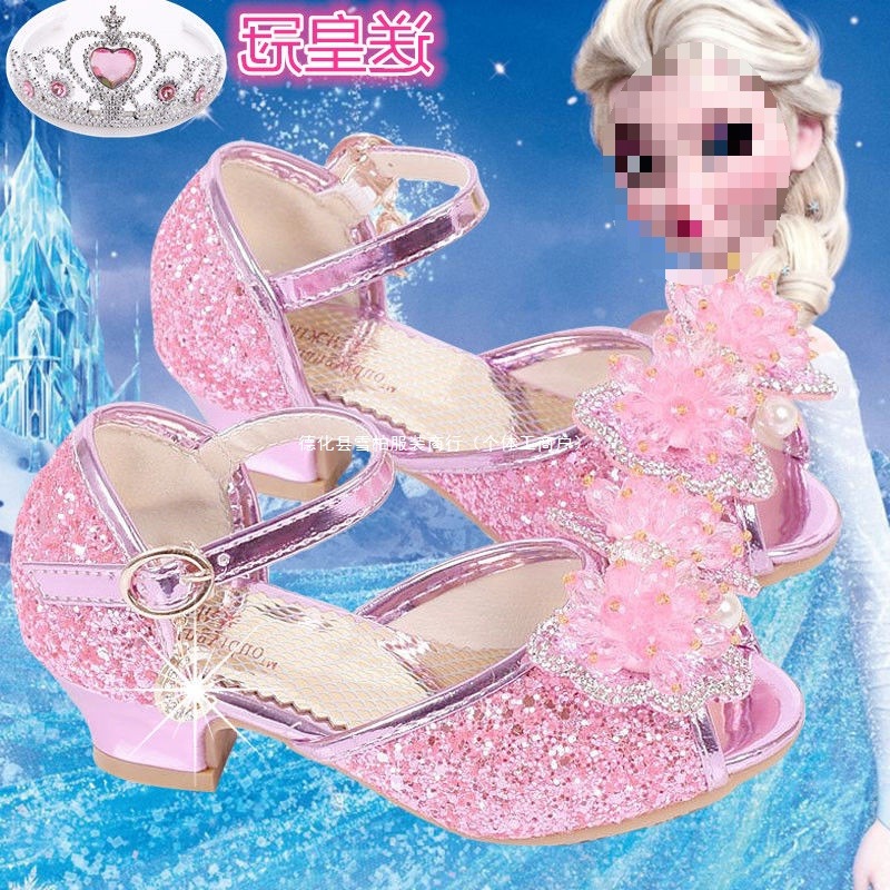 儿童高跟鞋女童凉鞋灰姑娘水晶鞋公主女孩岁演出鱼嘴凉鞋