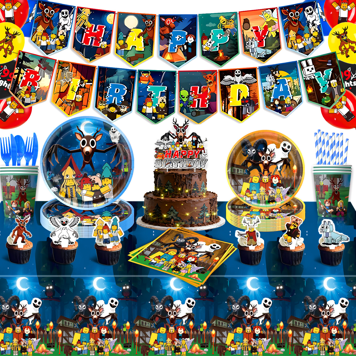 99 Nights in the Cross-Border Forest Birthday Theme Party Supplies Tableware Set Children’S Birthday Decoration Flag