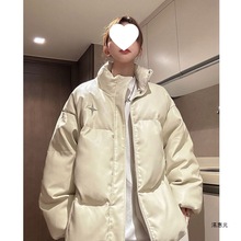 洺惠元2025年新款冬季pu皮羽绒棉服外套女潮大码宽松加厚情侣棉袄