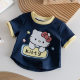 Summer new cartoon western style cute girls baby wave dot plaid color stitching short sleeve T-shirt jacket wholesale