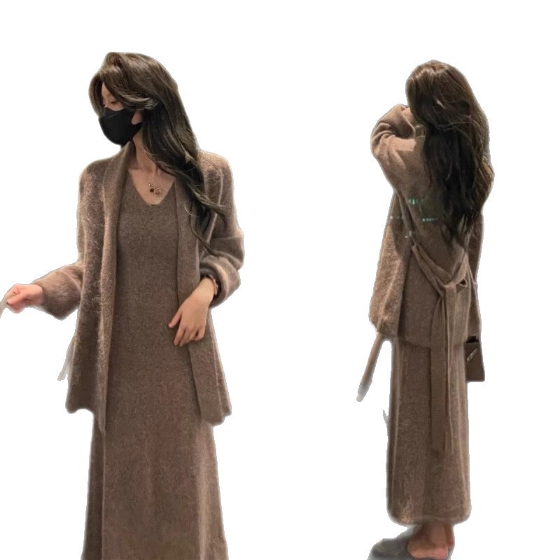 新款早秋小个子针织内搭连衣裙子女秋冬季新品感穿搭套装长裙|undefined