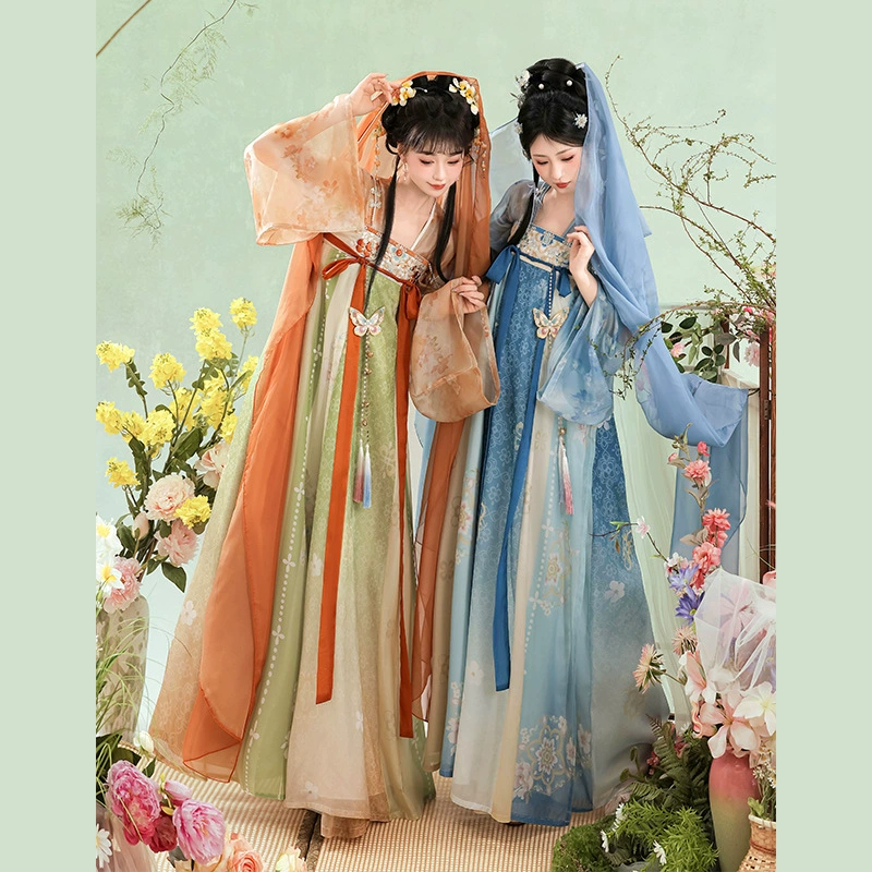 Оригинал от Huajinxuan: Женская двубортная рубашка Hanfu в стиле Flower Garden Tang с юбкой до груди, повседневный сказочный стиль весны/лета для сестры.