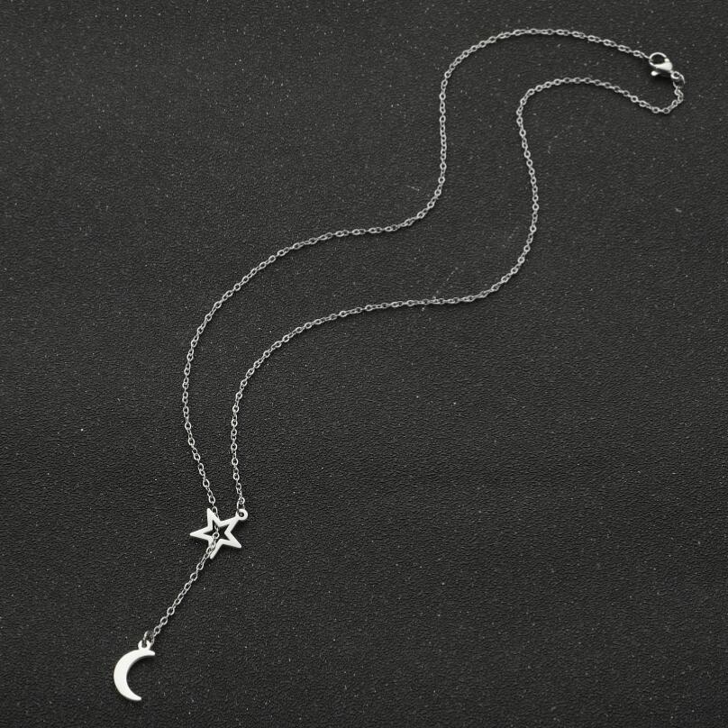 10g Weight PVD Coated Gold Plating Process 18K Gold, Real Gold Plated Plating Material PVD Coated 18K Gold Real Gold Plated Star Moon 201 Stainless Steel Modern Style Simple Style Waterproof Non Tarnish 201 Stainless Steel Pendant Necklace