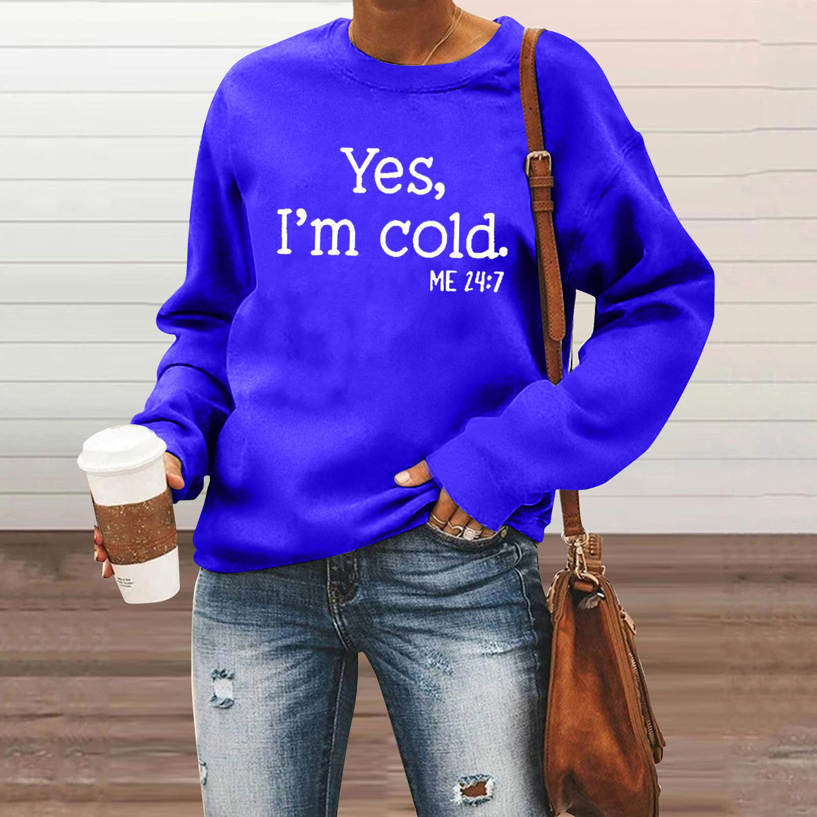 Europe and the United States cross-border Amazon independent station yes I'm cold letter printed hatless crew neck sweater women's clothing