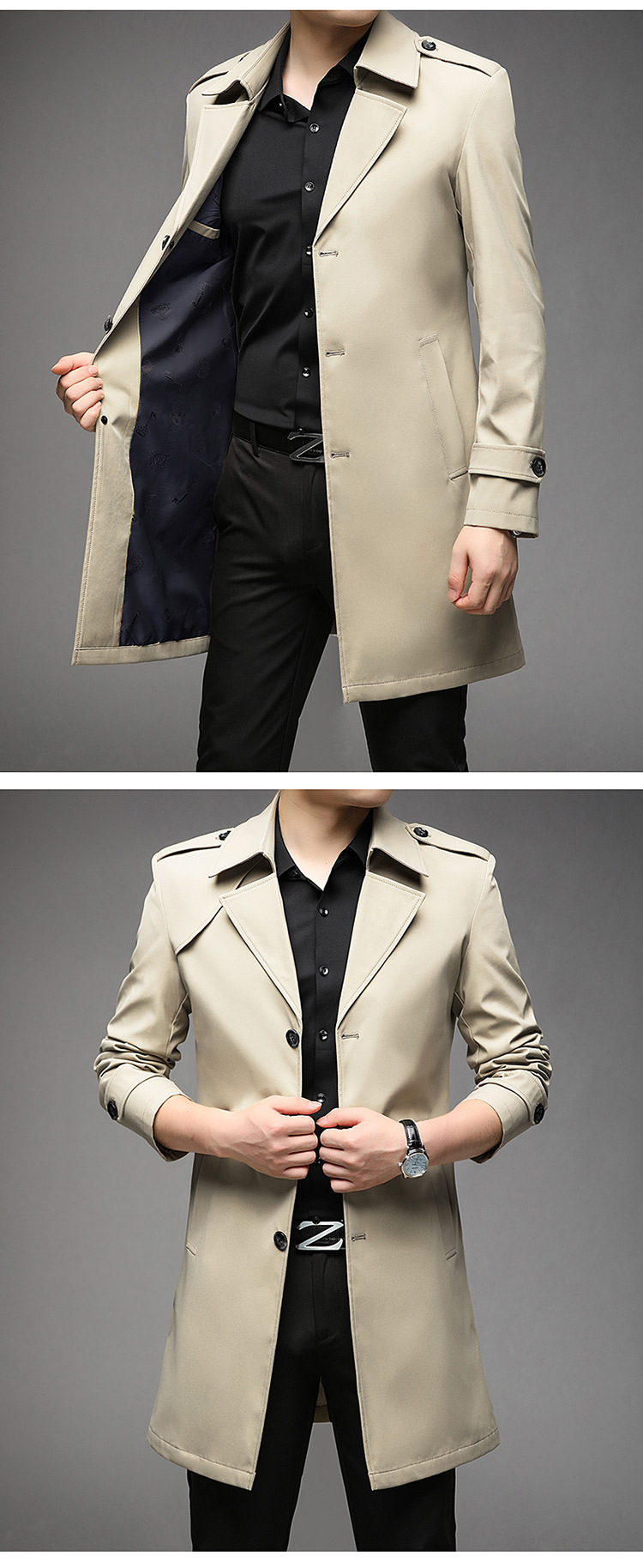 Men's Trench Coat Mid Length Windbreaker For Men Smart Casual_voghion.com