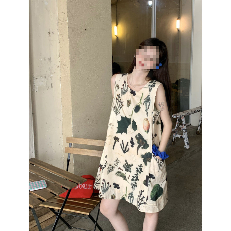 复古碎花背心裙女装夏季新款小个子设计感显高宽松无袖连衣裙ins|undefined