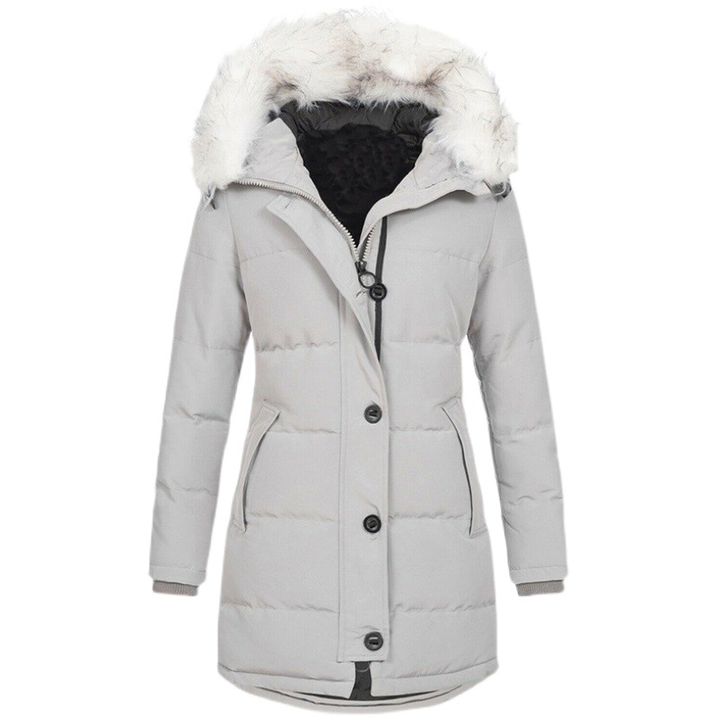 AliExpress Amazon de mujer con capucha de manga larga con cremallera cálida chaqueta de algodón acolchado invierno cremallera de longitud media abrigo de color sólido image 1