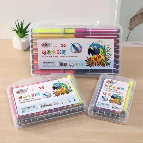 Watercolor pen triangular pole children's hard-head painting graffiti pen 12 colors 24 colors non-toxic washable watercolor brushes wholesale