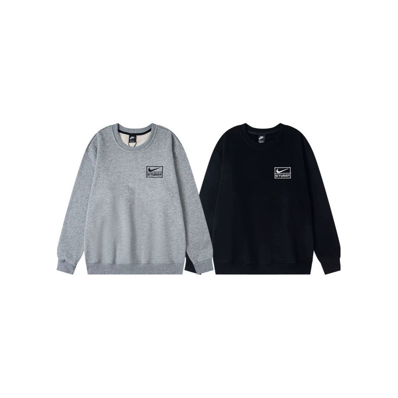 Cross-Border Trendy Brand Stussy American-Style Collaboration Logo Embroidered Crewneck Pullover Sweatshirt, Unisex