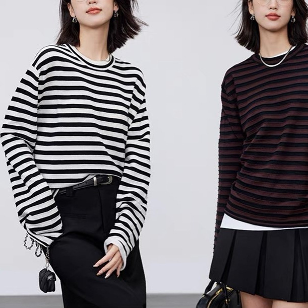 Chao Fine 100% Merino Wool Explosions Striped Knitted Shirt Long Sleeve Base Shirt Top Chao Fine 100% Merino Wool Explosions Striped Knitted Shirt Long Sleeve Base Shirt Top