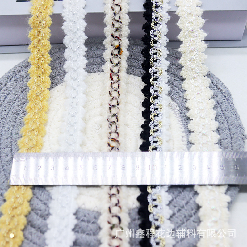 Cinta trenzada de encaje de 2 cm, estilo Chanel, colorida, con hilo dorado y plateado, para manualidades, decoración de ropa, cortinas y accesorios.