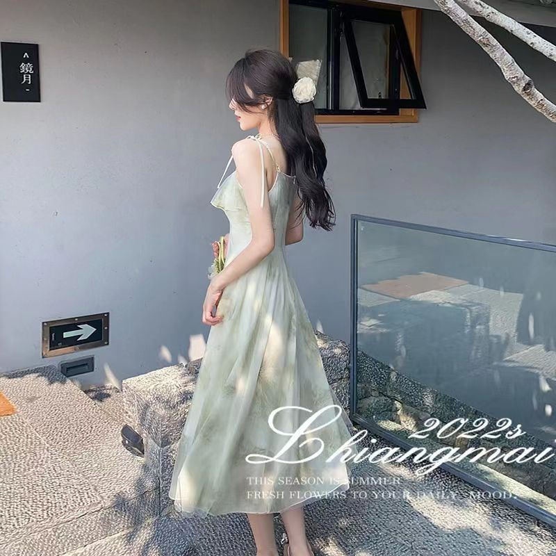 2023 Summer New Sling Dress Fairy Ruffled Floral Sleeveless Socialite Yujie Style Sexy dress