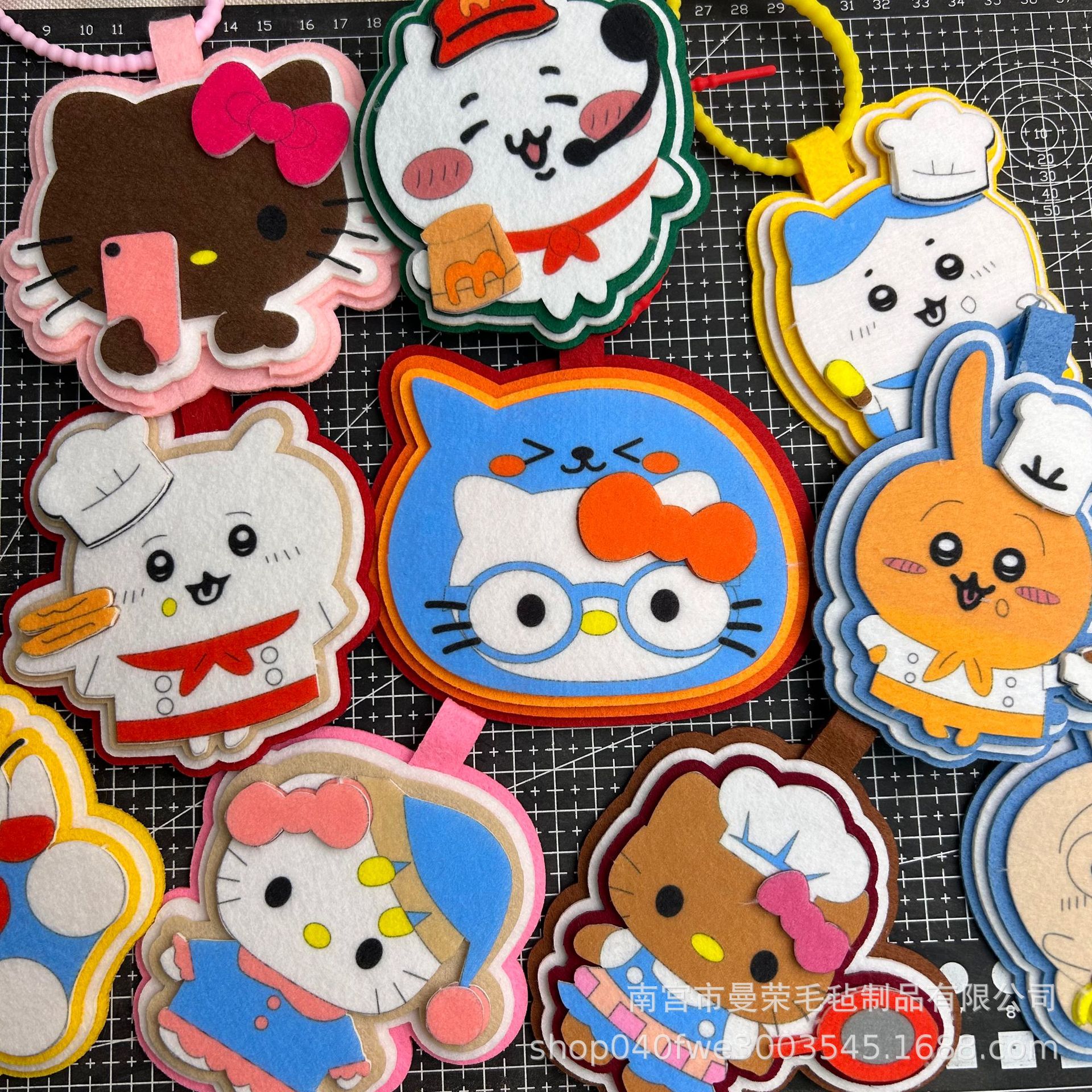 可爱kt猫印花手工饰品卡通钥匙扣卡套毛毡挂件不织布行李牌网红