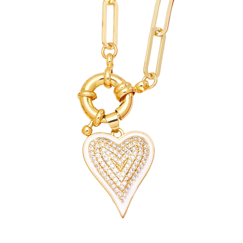 hip-hop thick chain heart-shaped pendant copper inlaid zircon necklace