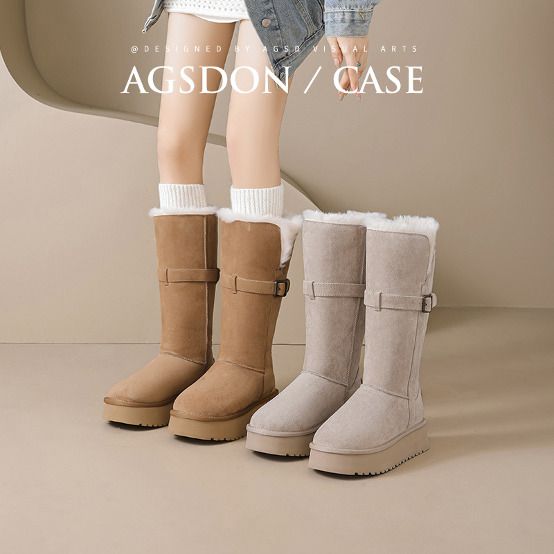 Botas de nieve de cañón largo para mujeres 2025 nuevo invierno plegable dos zapatos de algodón de lana gruesa de tubo medio