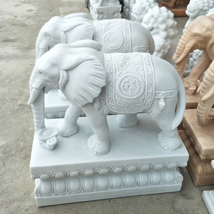 White White Jade Elephant Stone Carving Elephant Ornaments Pair of Outdoor Villa Courtyard Door Elephant Sculpture Lucky Ornaments