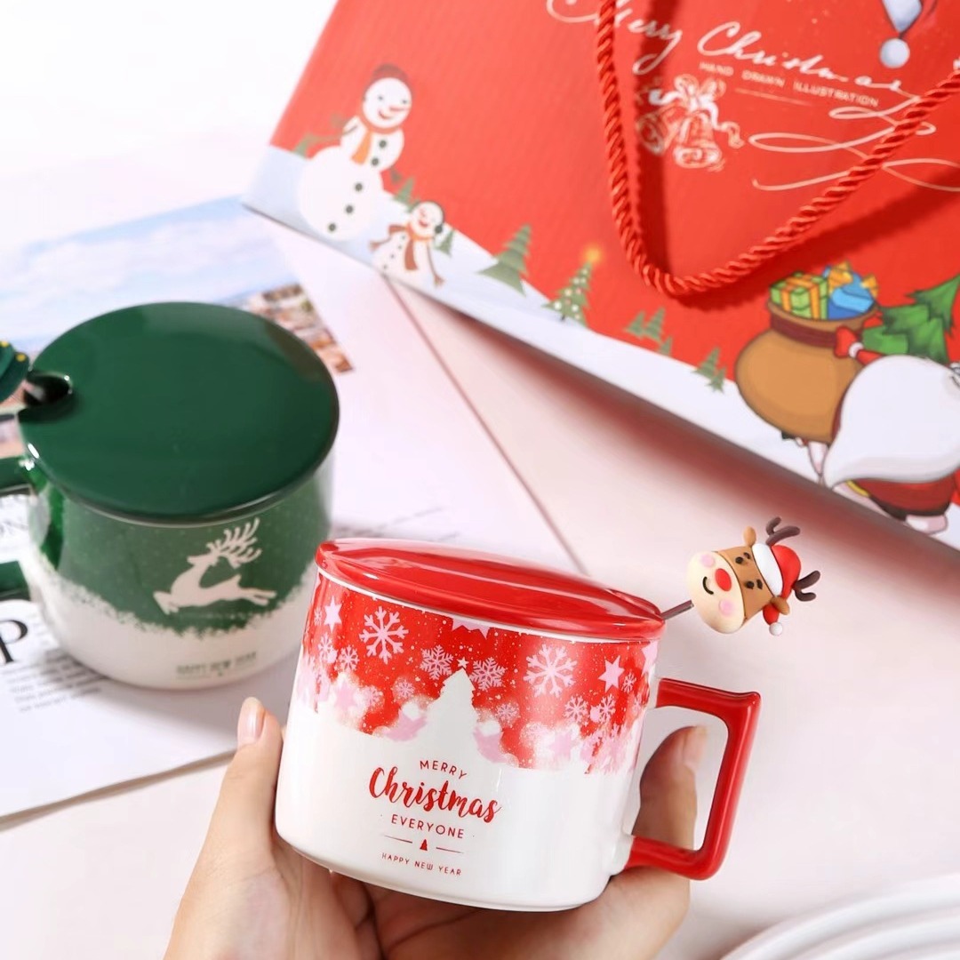 Caja de regalo de Navidad pareja taza de regalo taza de agua de cerámica árbol de Navidad personalizado copo de nieve taza de alto aspecto taza