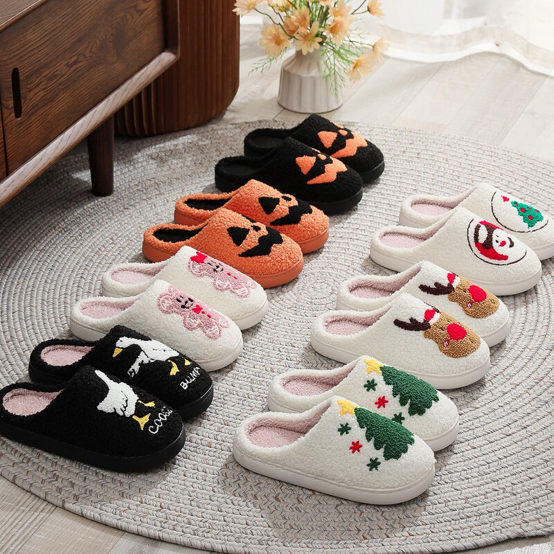 Amazon cross-border cotton slippers men's and women's home winter moon clock indoor cotton slippers smiley face temu hot sale