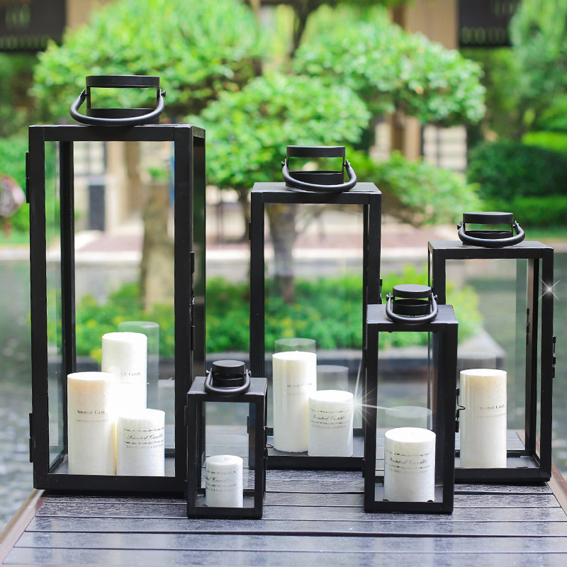 Europa simple y moderna retro vidrio forjado a prueba de viento candelabrera patio gran lámpara de viento al aire libre lámpara de boda