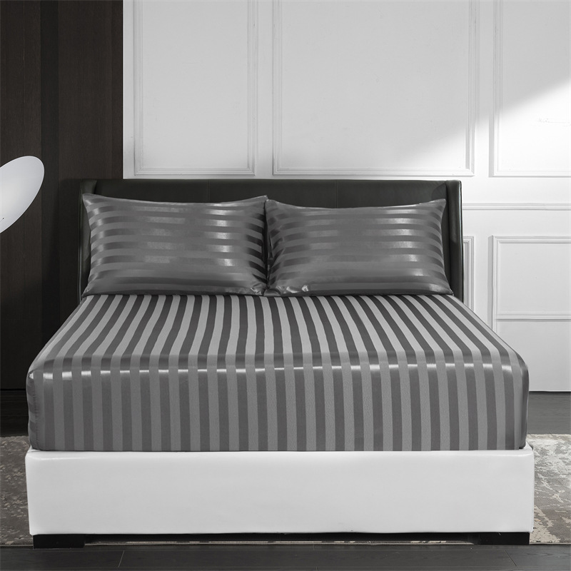 Seprai sutra buatan seprei satin sutra buatan Penjualan populer Amazon penutup kasur penutup tempat tidur keren garis satin