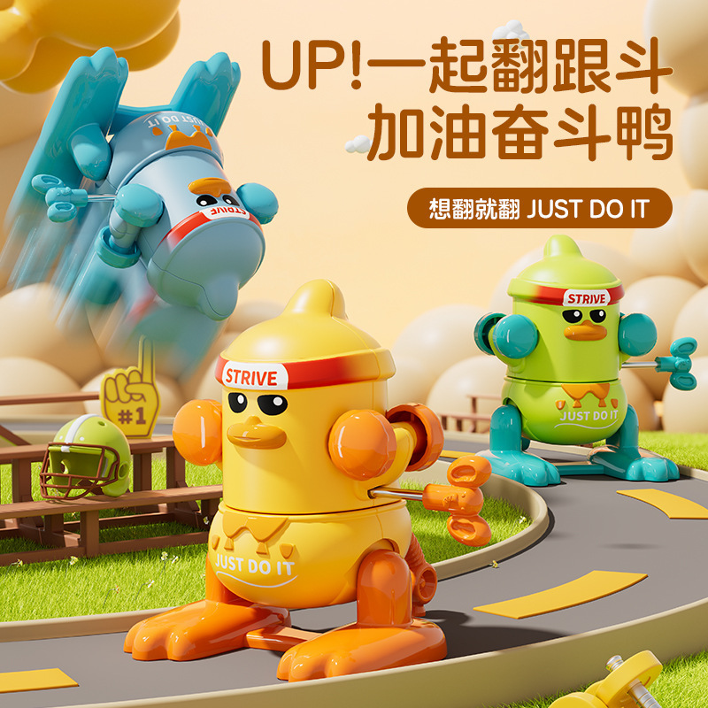 Children's Somersault Wind-Up Toy Duck, Flip Somersaults, Wind-Up, for 1-2 Year Old Babies, Educational Little Duck