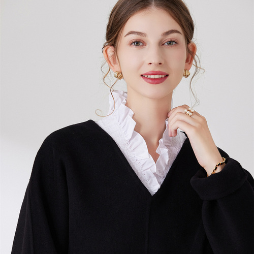  girl petal black white v neck Detachable Dickey Collar half shirt evening dress Sweater decoration Collars cute white pure cotton zippered shirt