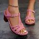 2025 European and American Sandals for Women Summer New Korean Style Fish Mouth Thick Heel One-Line Buckle High Heel Sandals Foreign Trade Ready Stock