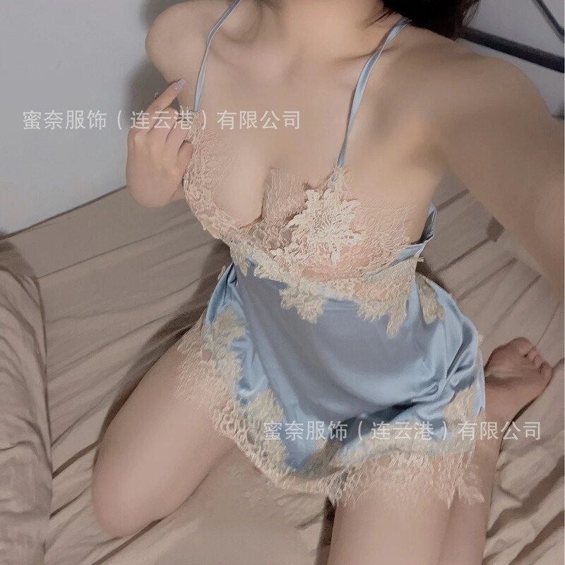 New backless sexy lingerie sling nightgown seductive transparent lace neck nightgown a generation of hair