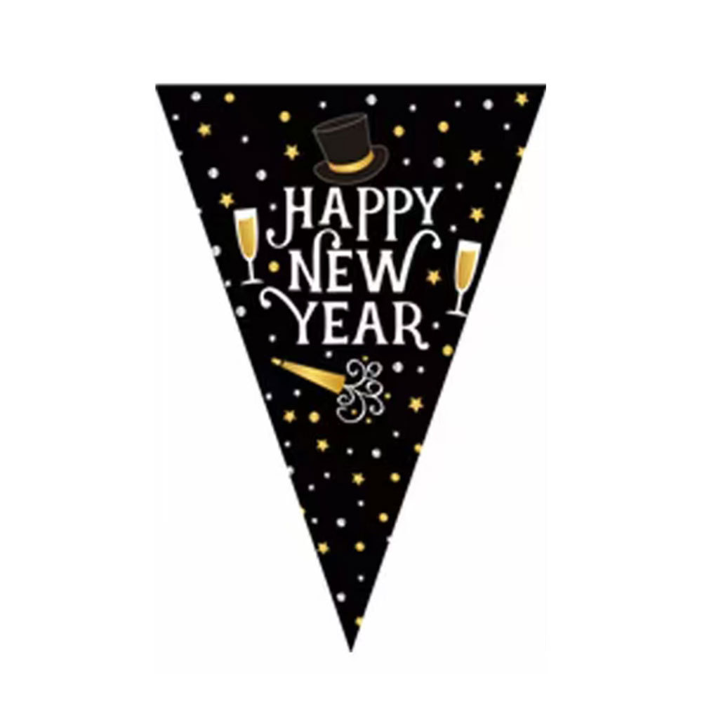 Feliz Año Nuevo Bandera Triangular Celebrando el Festival de Primavera Bandera Fiesta de Actividad Escena Decoración Disposición de Bandera de cadena