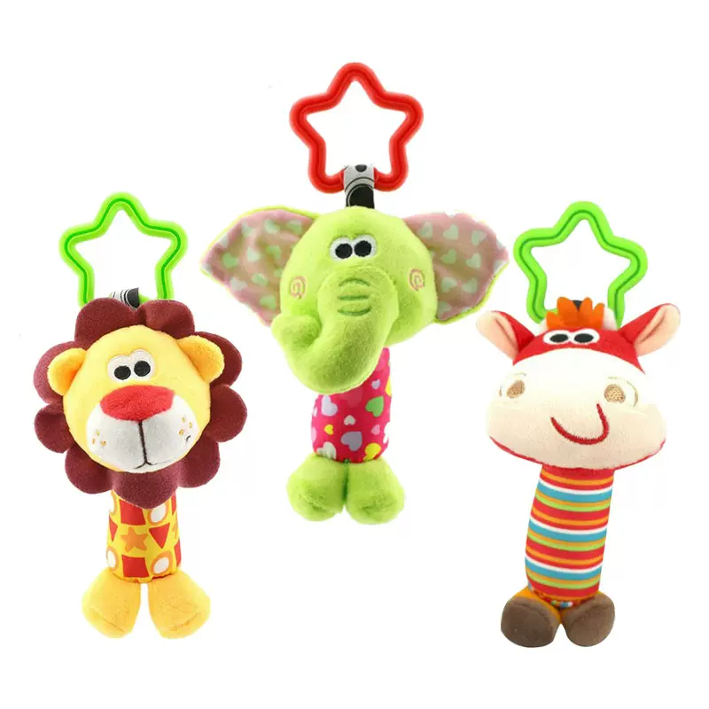 婴儿推车挂件安抚玩具车挂床挂动物手抓摇铃毛绒玩具钥匙扣小挂件