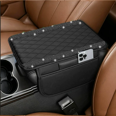 Box Pad Car Accessories Universal: Armrest box pad - bright-black-and-white