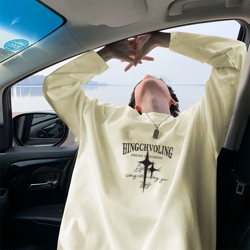100% algodón de alta calidad, estudiantes de estilo coreano, camiseta de manga larga pesada para hombres