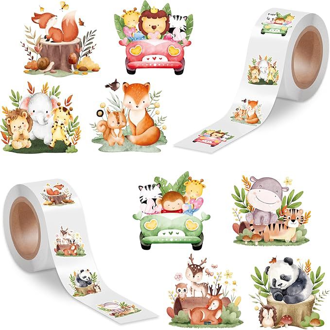 卡通动物贴纸可爱的动物园森林动物设计自粘贴纸适合儿童派对装饰