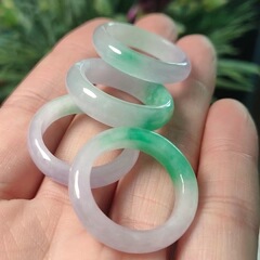 ファッションアクセサリー春彩翡翠指輪カップルのグラデーション色緑紫指輪氷潤巴山翡翠指輪