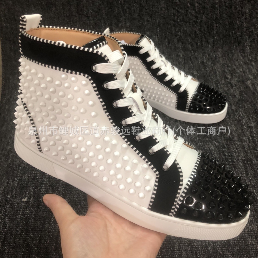 2025 European Station Export Model Cl New Red-Soled High-Top Shoes Black Velvet Rivet Diamond Shoes Fashion Trendy Versatile Sneakers