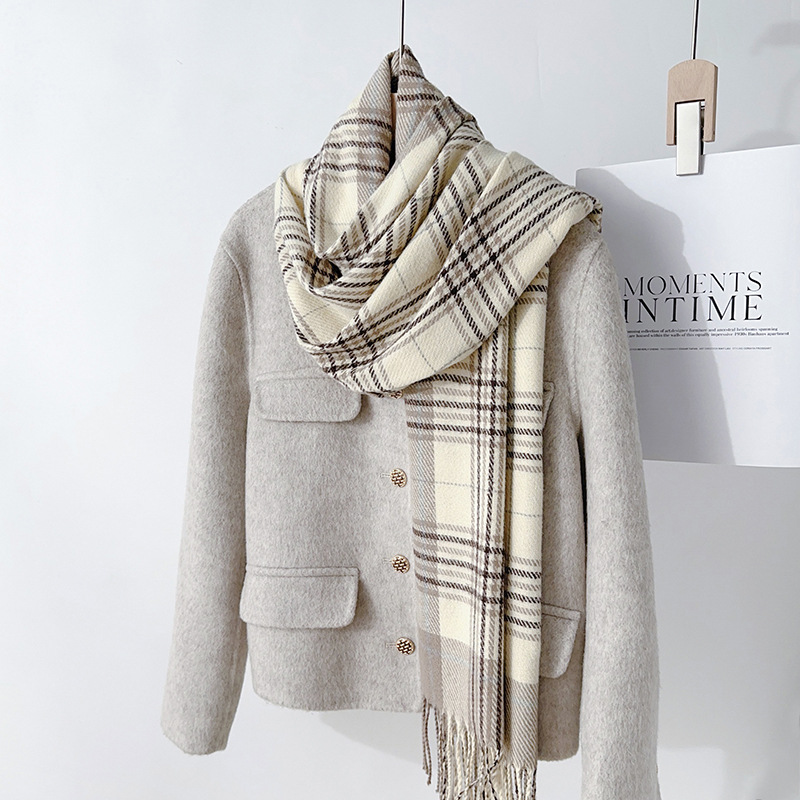 Bufanda de Cuadros con Borlas Térmica de Imitación de Cachemira para Invierno