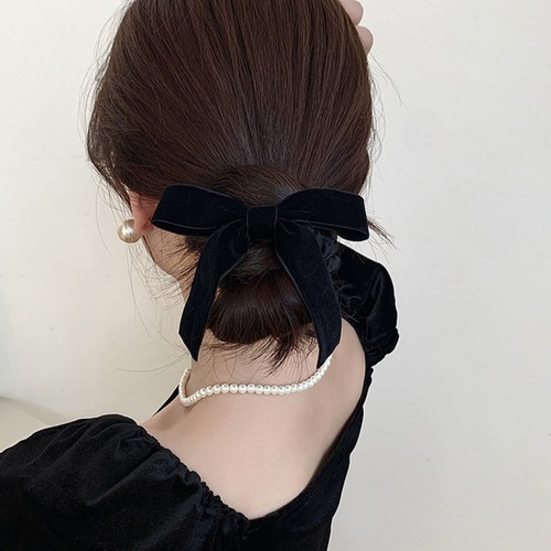 Black velvet bow simple temperament tied hair for women's hair ring new autumn and winter high-end hair rope