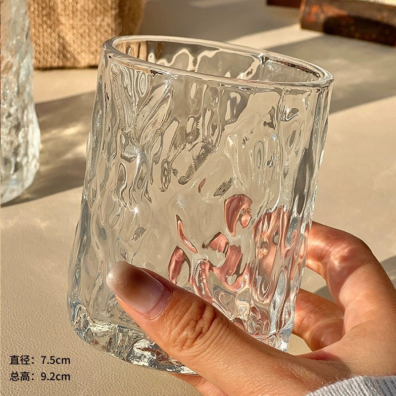 玻璃杯家用水杯威士忌酒杯小众高级感冰川纹水杯果汁饮料咖啡杯子|undefined