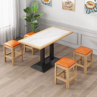 Solid Wood Slate Commercial Tables and Chairs Coffee Milk Tea Simple Spicy Hot Snack Bar Dining Table Hotel Restaurant Dining Table and Chairs