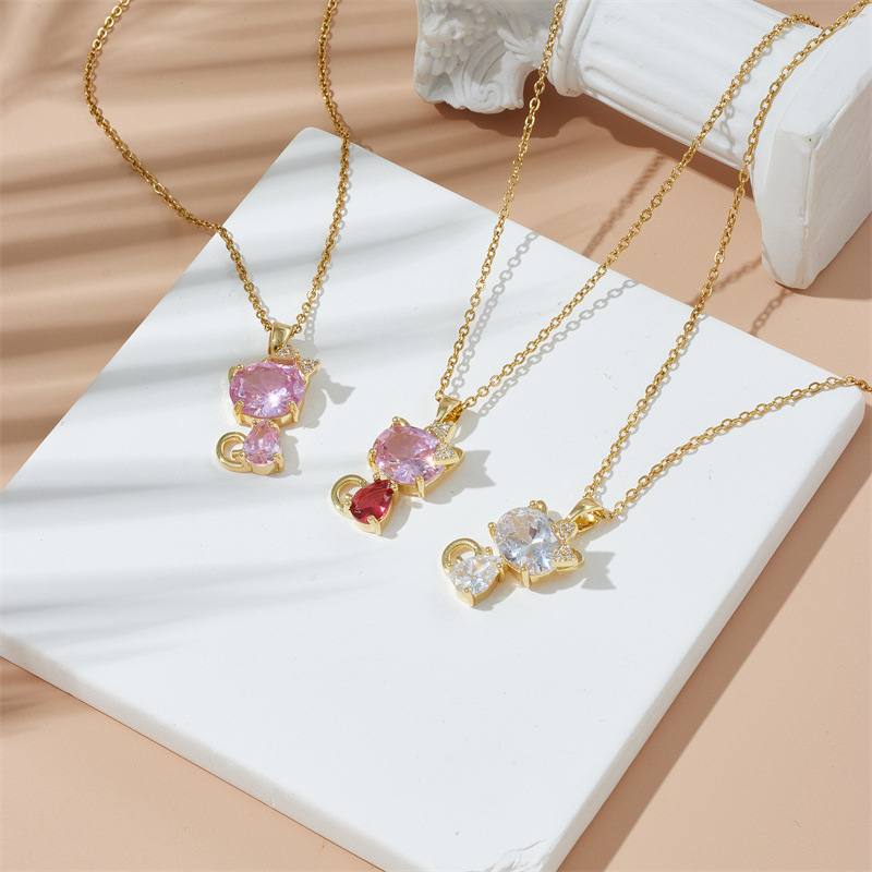 Zircon TikTok Explosive Internet Celebrity Necklace Female Niche Design Sense Lucky Cat Pendant Korean Super Flash Simple Accessories
