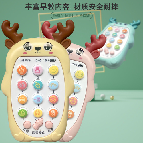 Baby can chew teether toys, mobile phone story machine, baby simulation phone, deer early education mother and baby store gifts