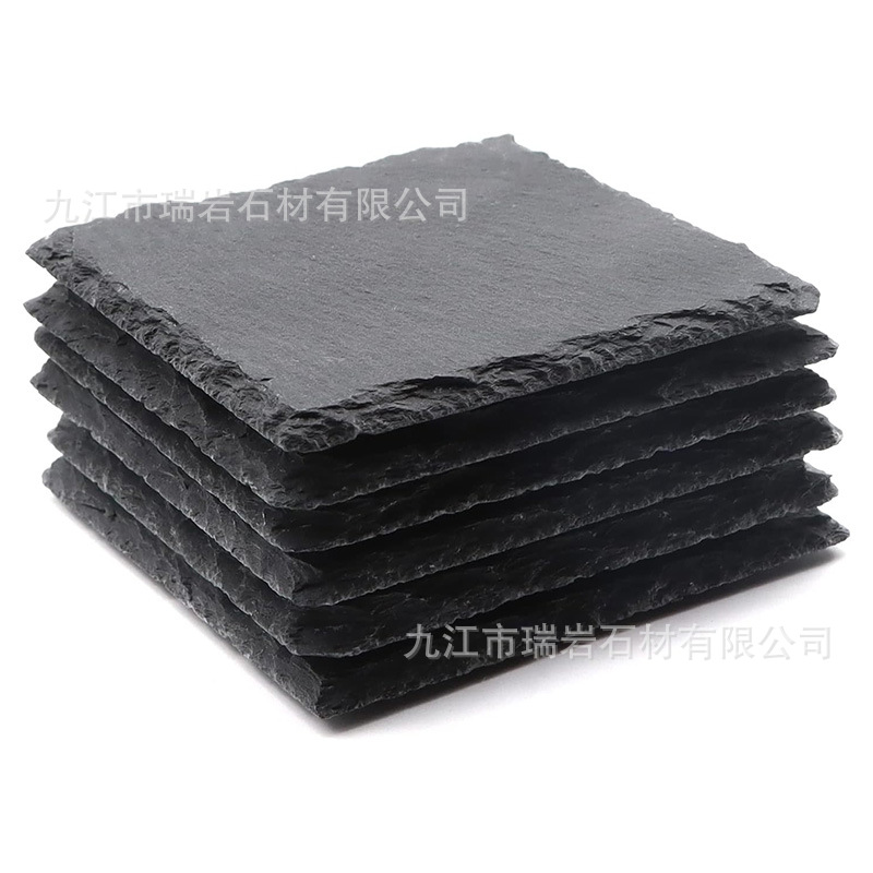 Posavasos de roca natural al por mayor de fábrica Posavasos de pizarra redonda de estilo japonés, almohadillas de aislamiento térmico, posavasos de pizarra de Amazon transfronterizos