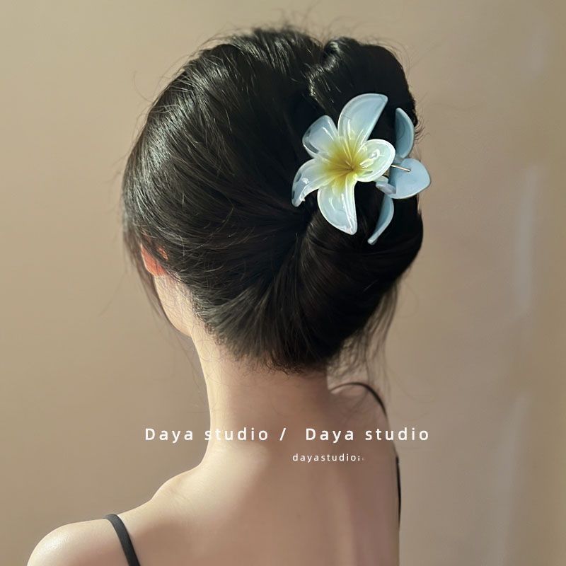 花朵抓夹大号鸡蛋花发夹女新款后脑勺盘发鲨鱼夹夹子头饰发卡|undefined